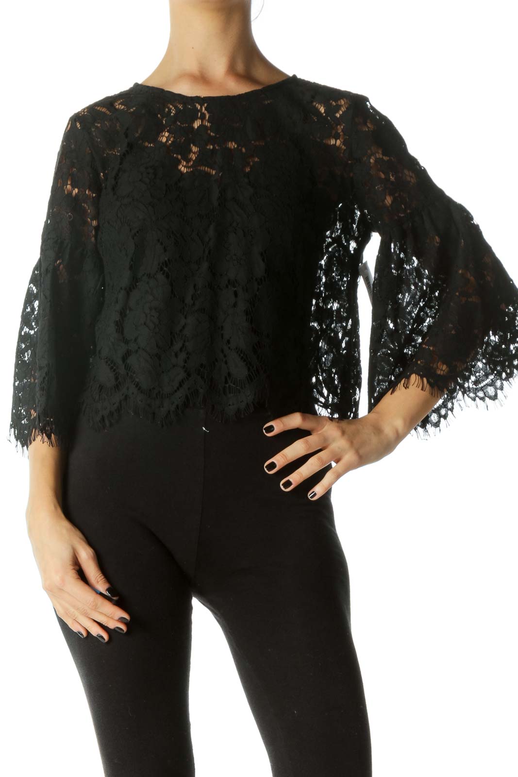 Black See-Through Keyhole Back Cropped Top Front