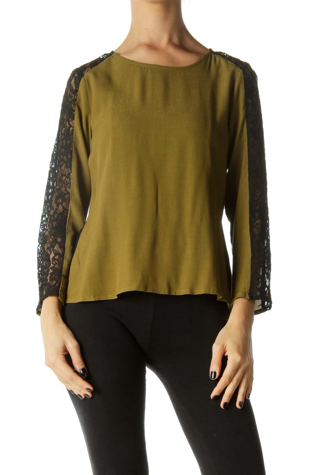 Black & Green Lace See-Through Blouse Front