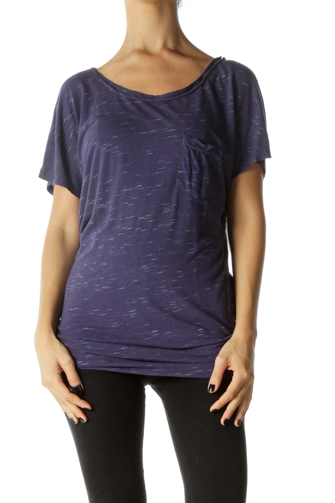 Navy Round Neck Chest Pocketed T-shirt Front