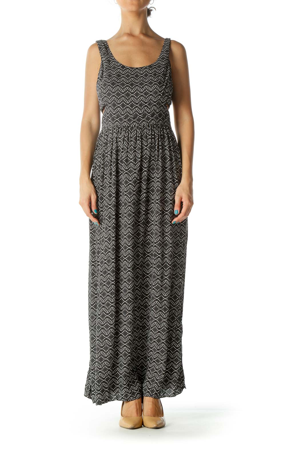 Black and White Print Cut-out Maxi Dress Front