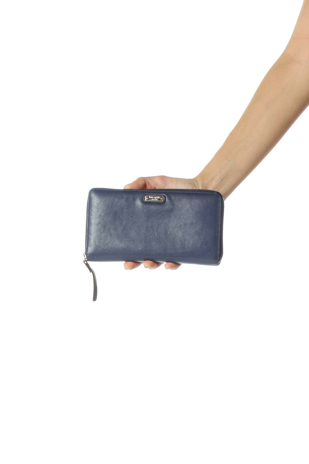 Blue Slim Wallet with Gold Zipper Front
