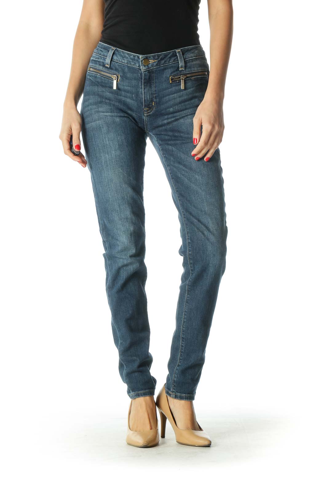 Zippered Pocket Skinny Jeans Front
