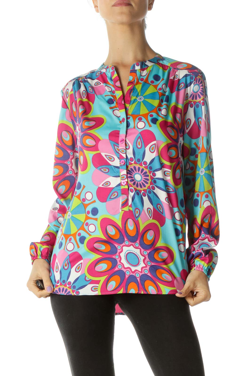 Multicolored Print Buttoned Shirt Front