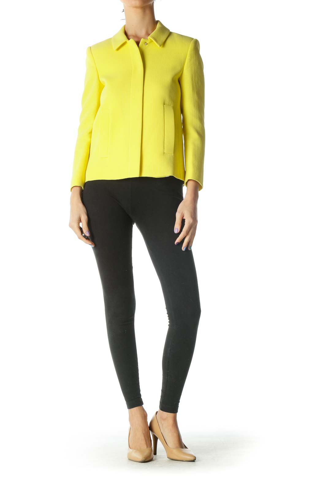 Zara Yellow Structured Jacket Polyester Cotton Viscose Acrylic