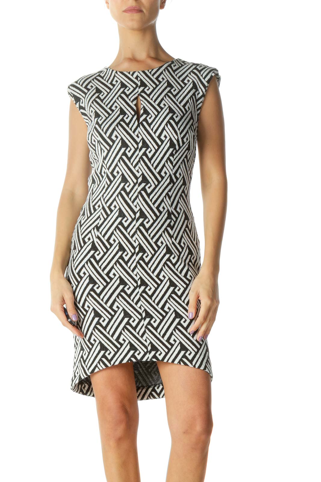 Black and White Open Back Shift Dress Front