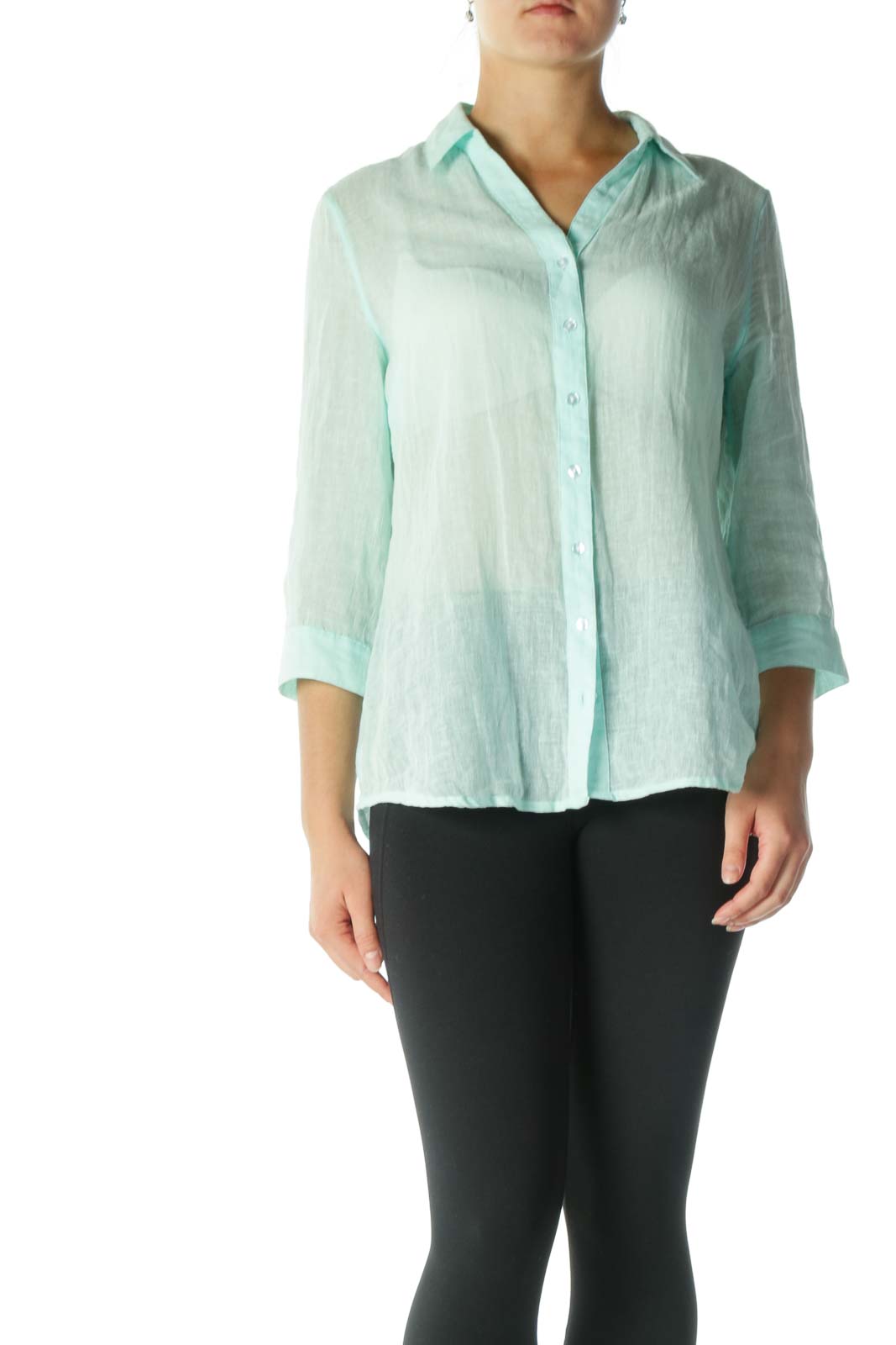 Mint See Through Button Down Shirt Front