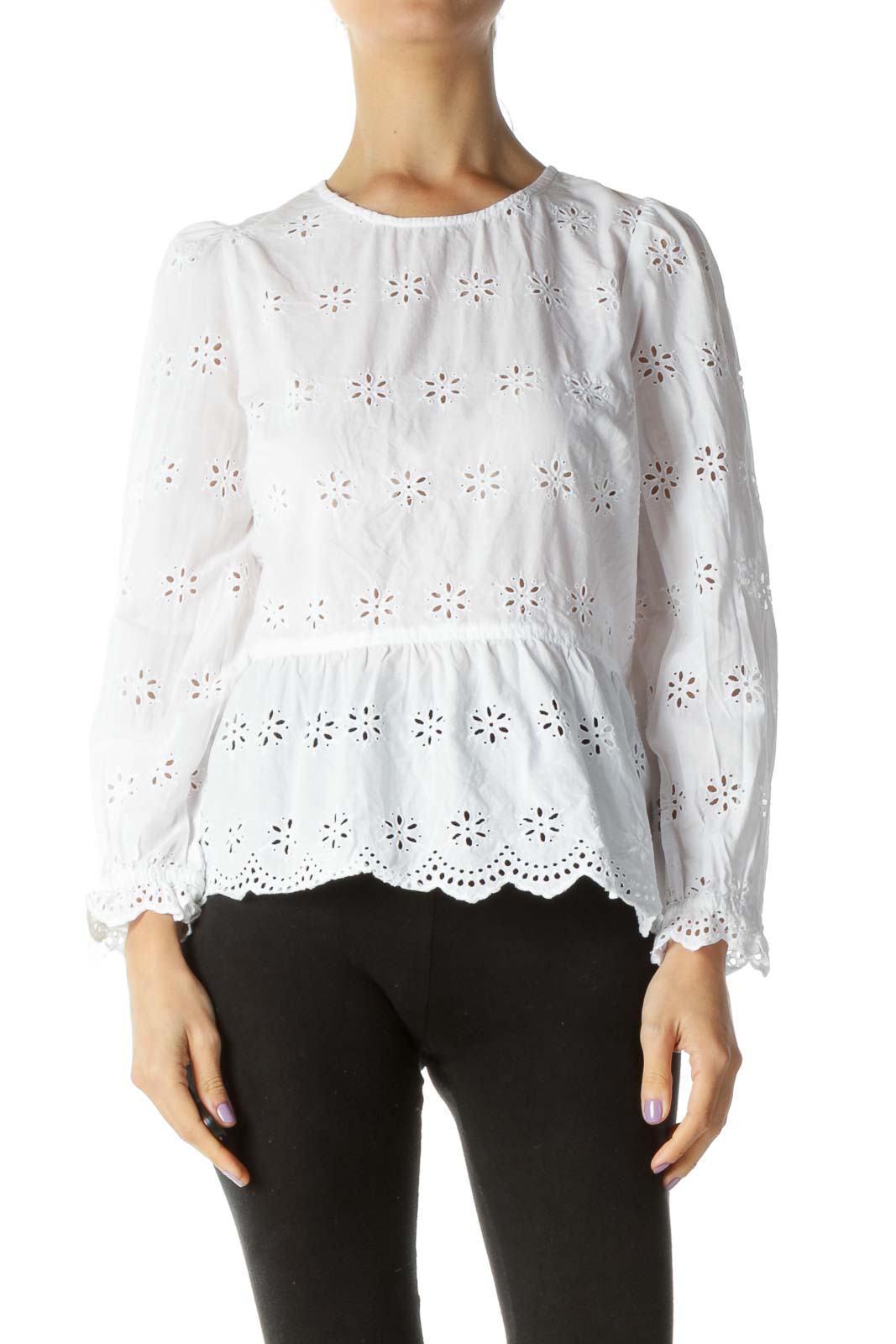 madewell eyelet bell sleeve shirt