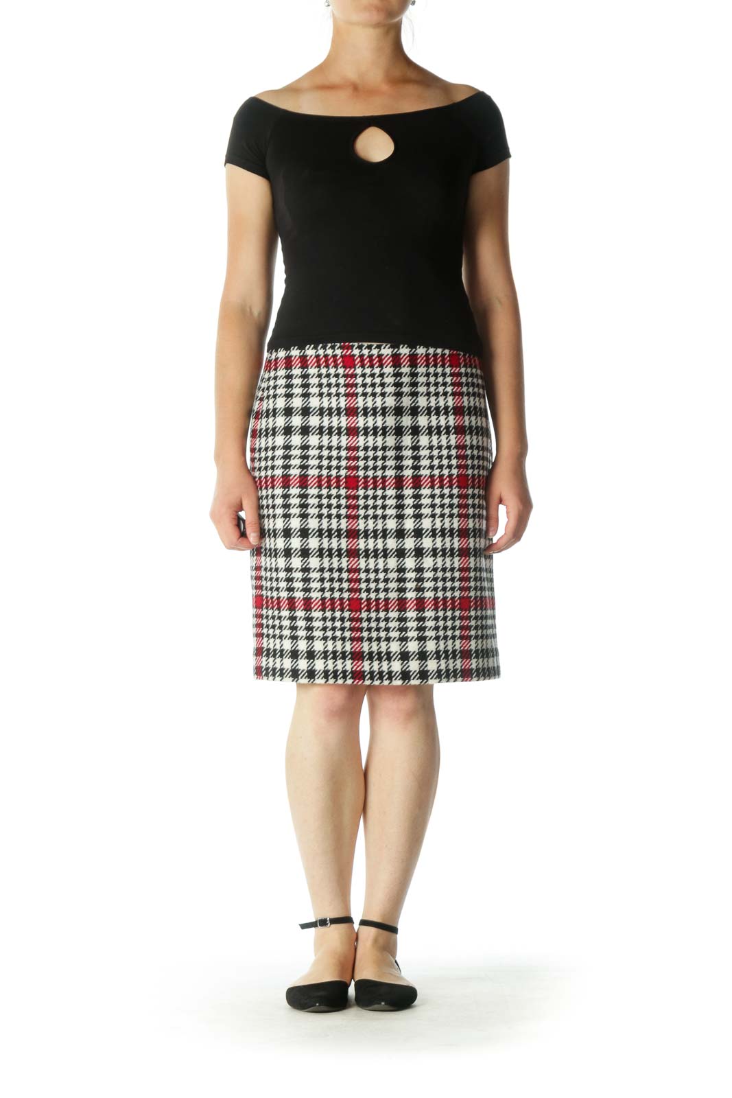 red houndstooth pencil skirt