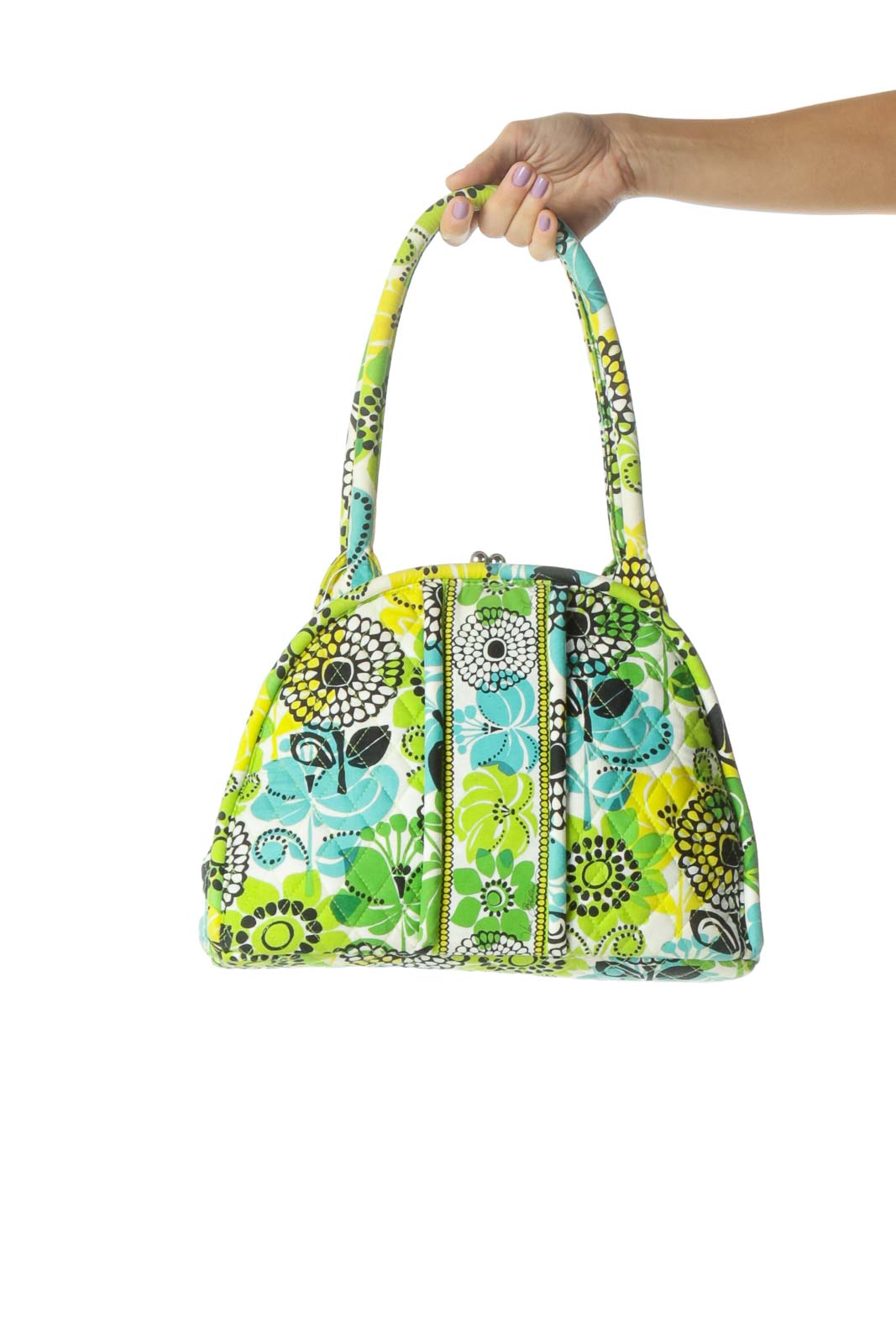 Green Multicolor Quilted Clasp Bag Front