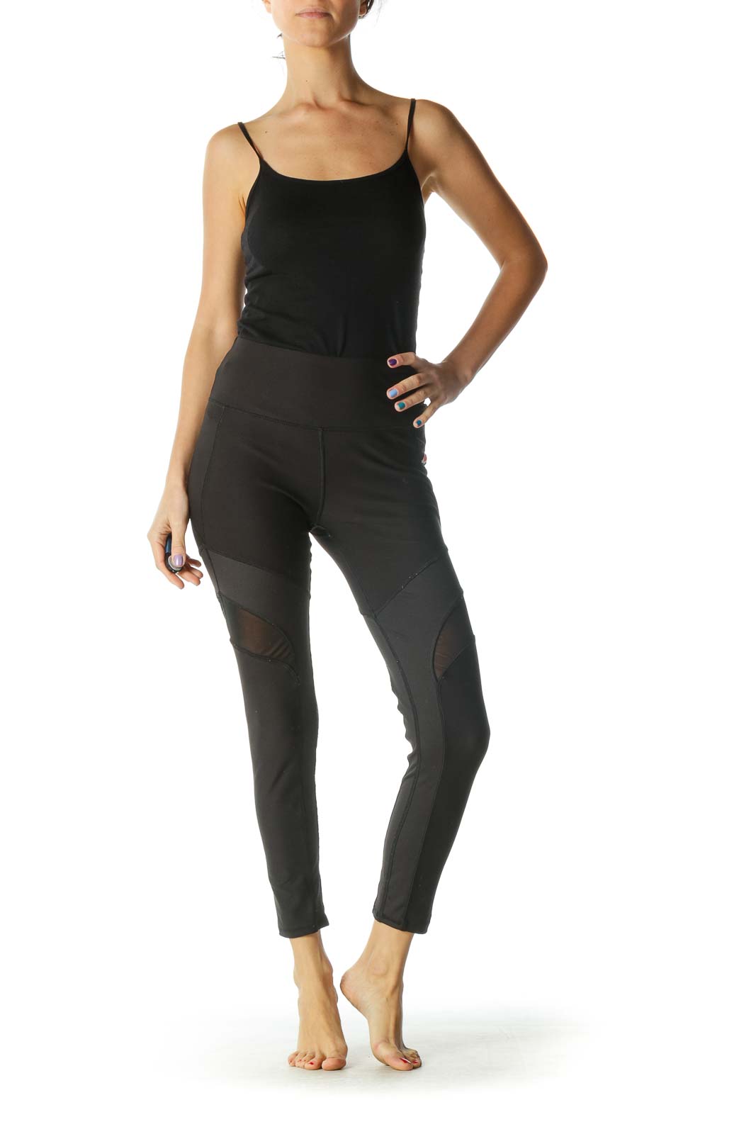 X by Gottex - Black Textured Activewear Leggings Polyester Spandex