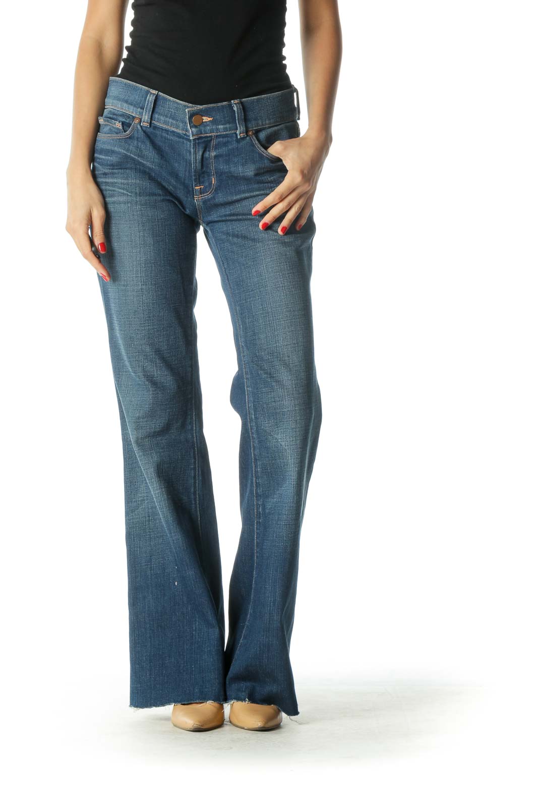Blue Medium Wash Flared Jeans Front