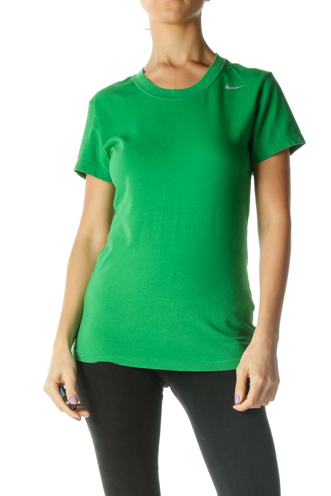 Green Short Sleeve Round Neck T-Shirt Front