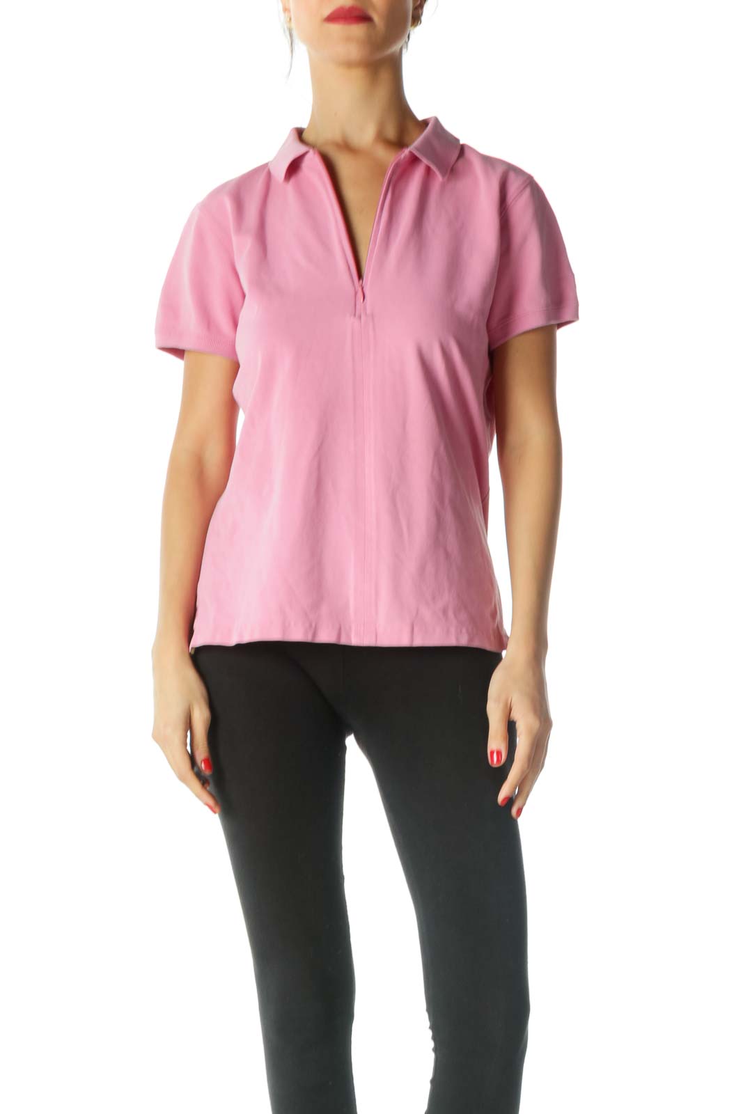 Pink Yellow Zippered Polo Shirt Front