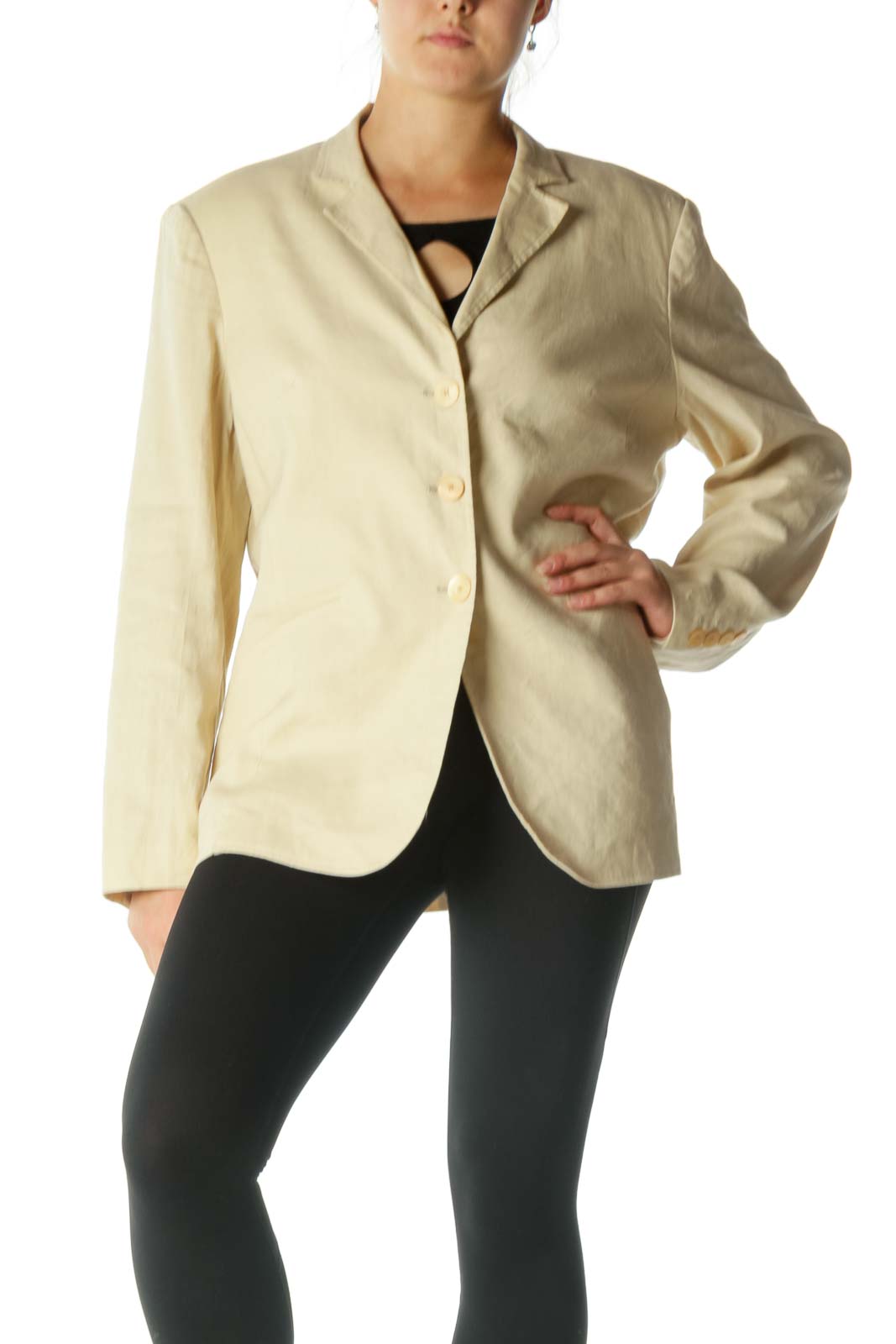 Beige Structured Jacket Front
