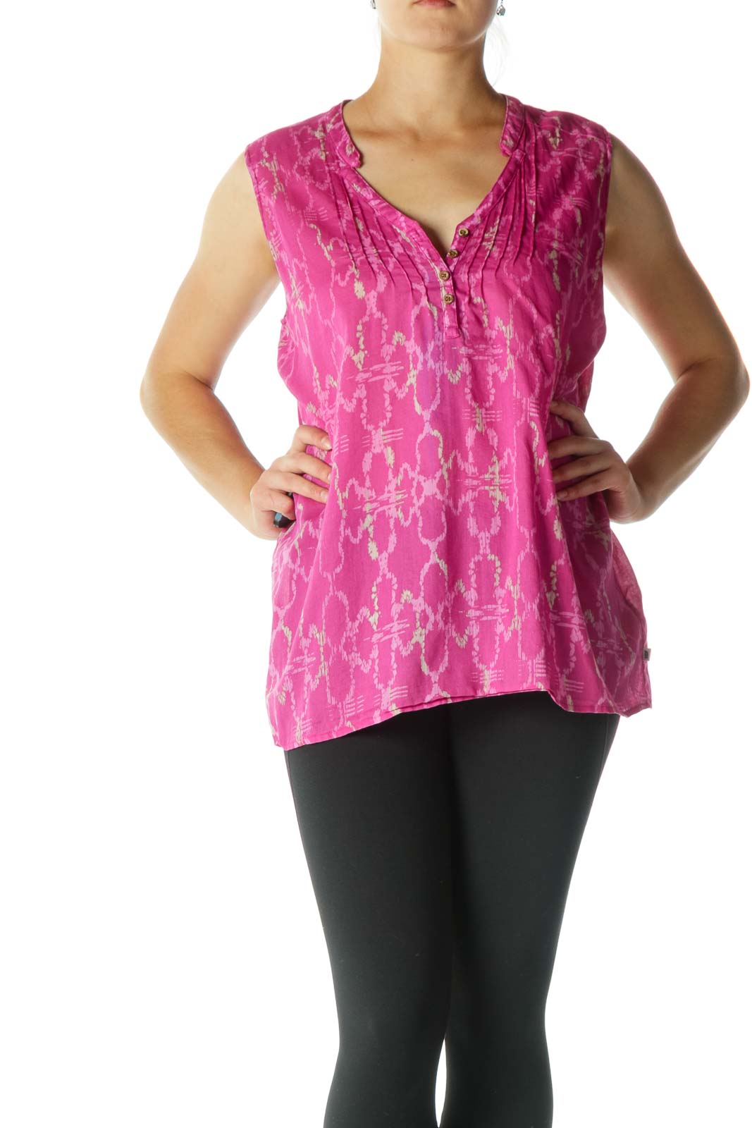 Pink and Cream Print Sleeveless Tunic Front