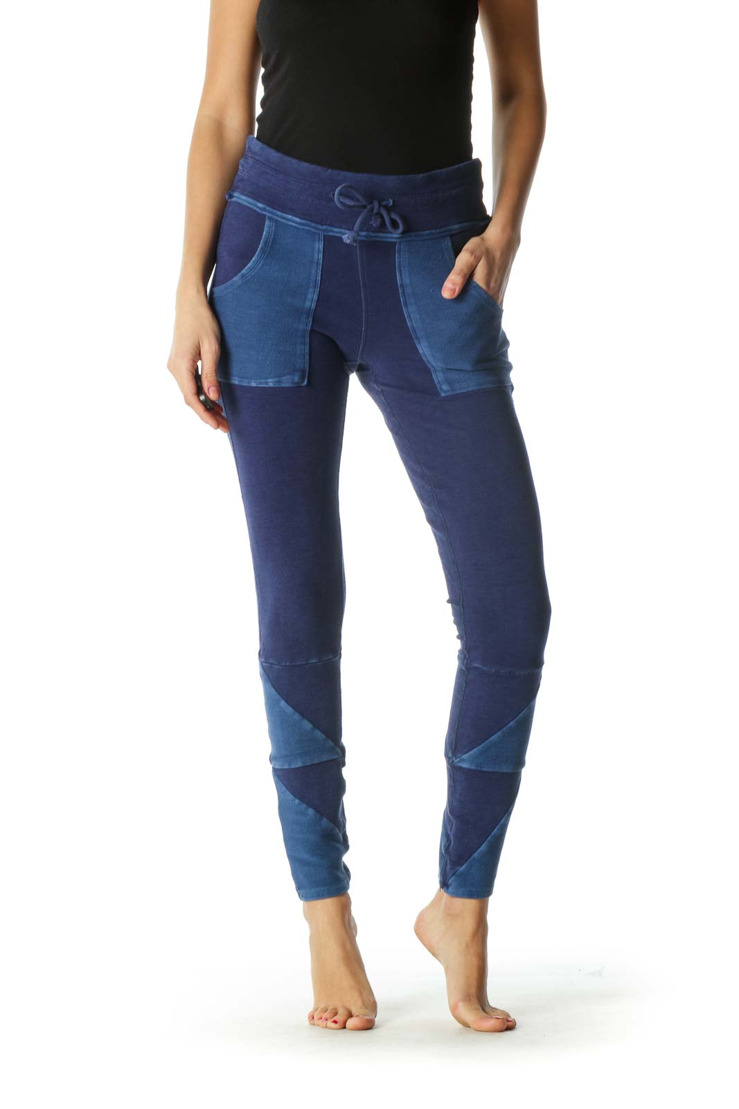 Blue Pocketed Sweat Pants Front