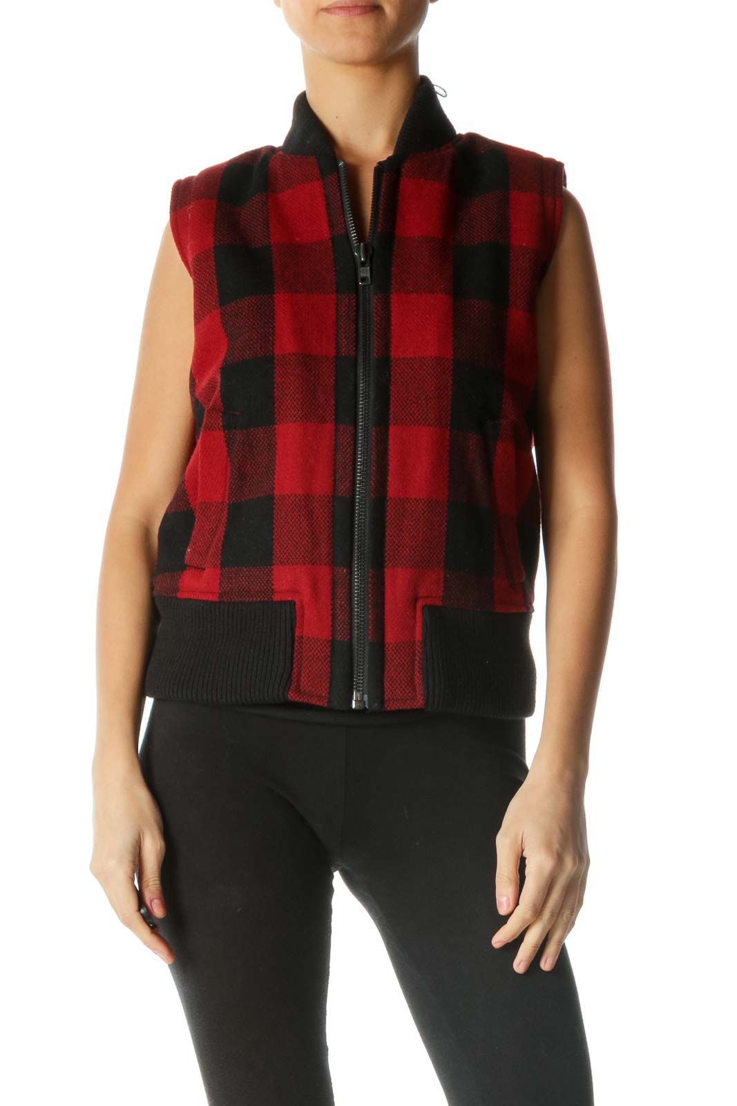 Black and Red Plaid Vest Front