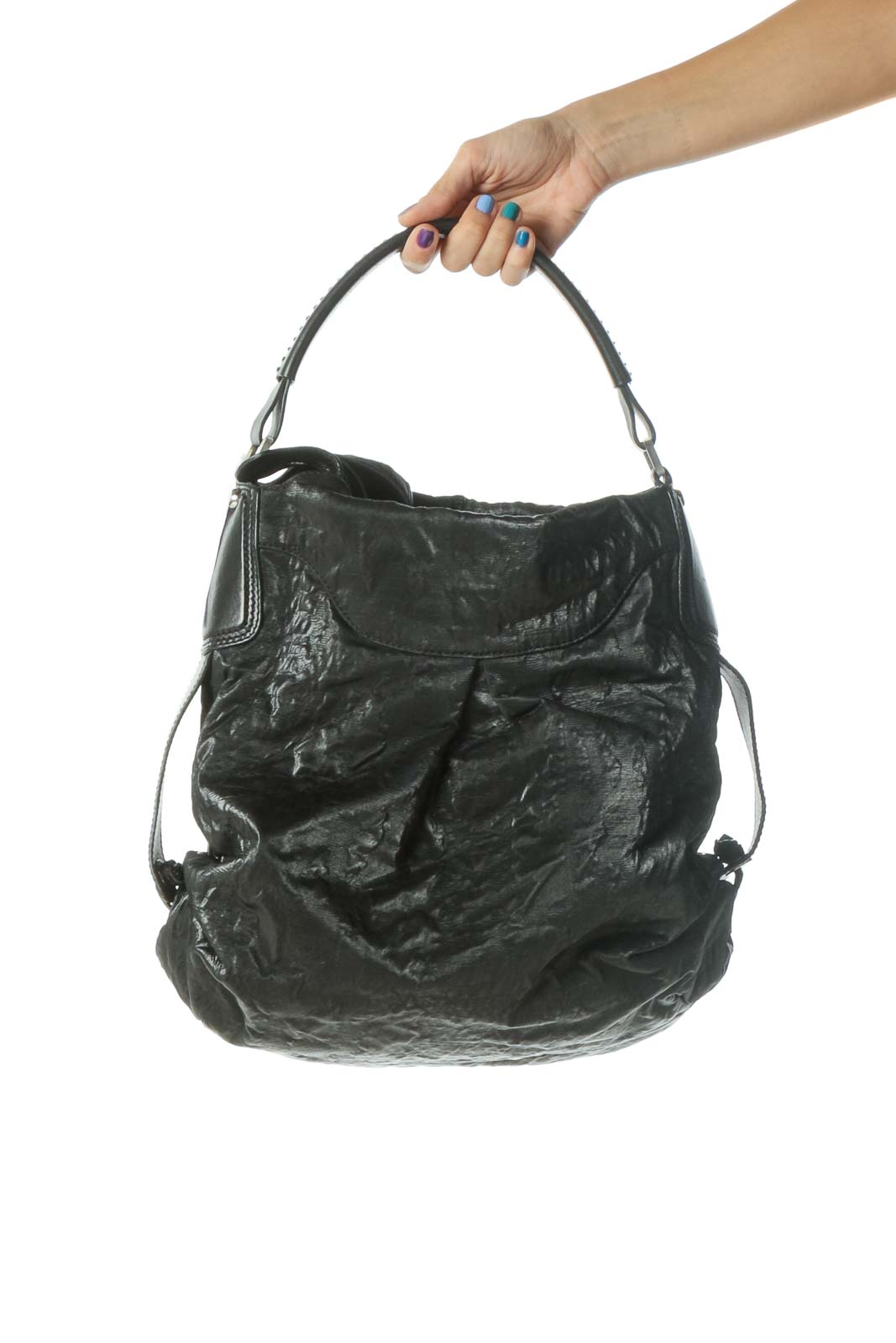 Black Silver Hardware Pocketed Tote Front