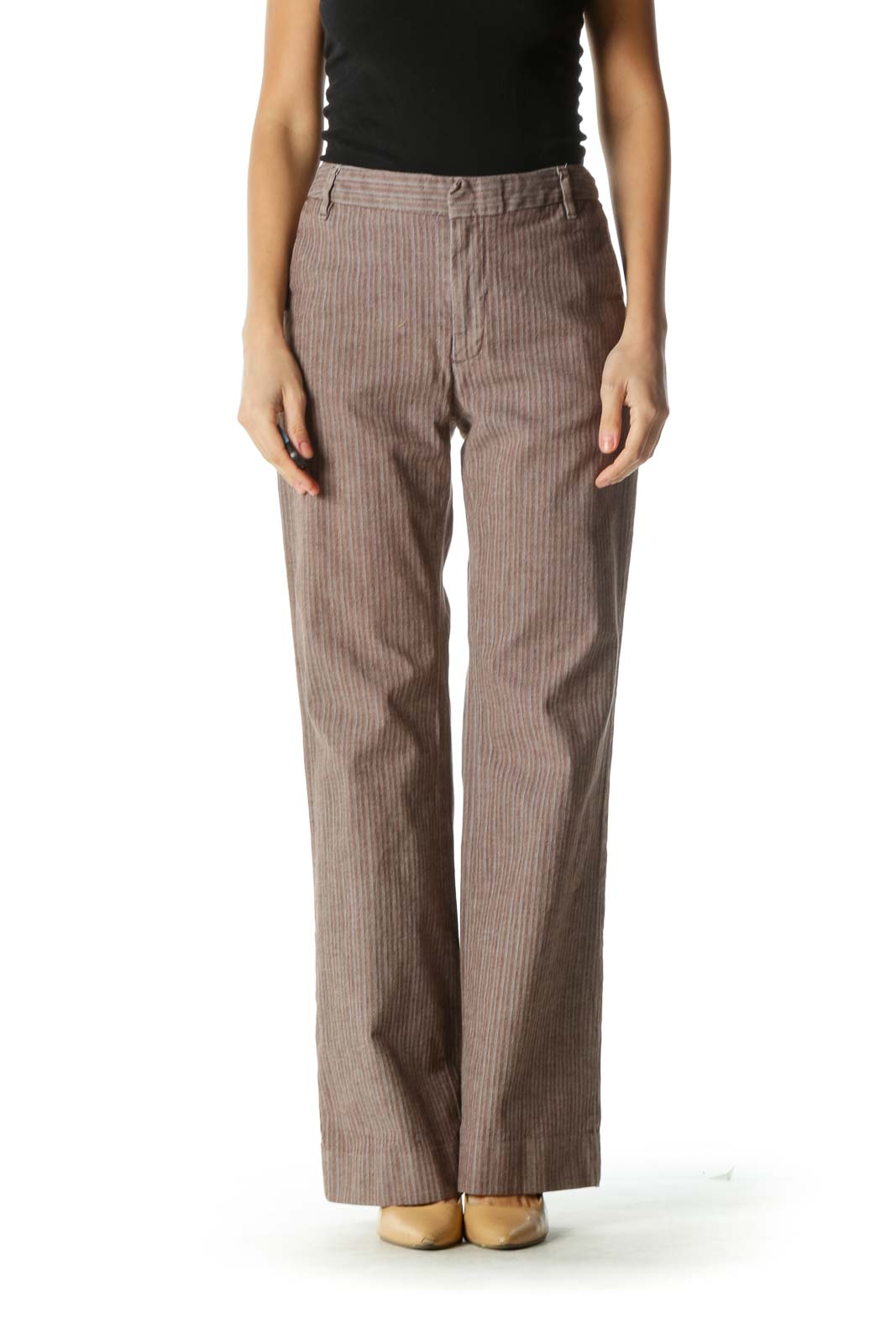 Gap - Brown Striped Wide-Leg Pants Cotton Spandex | SilkRoll