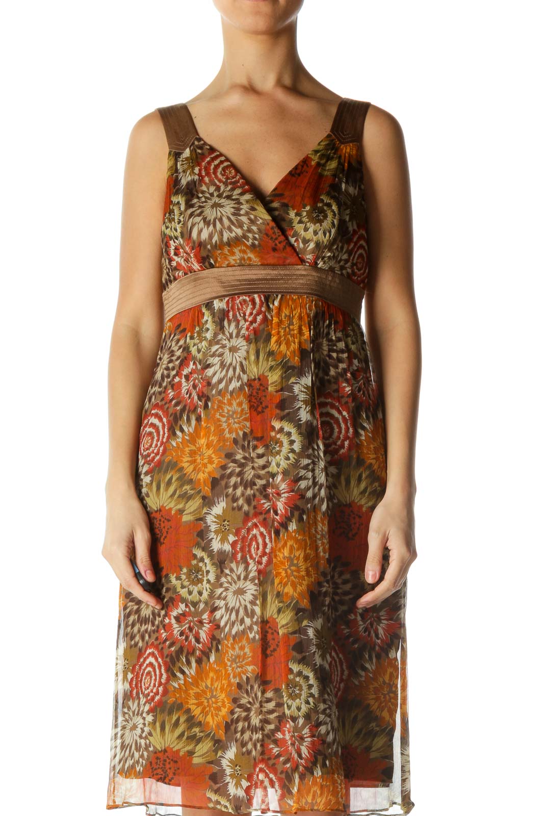 Brown Floral Print Dress Front
