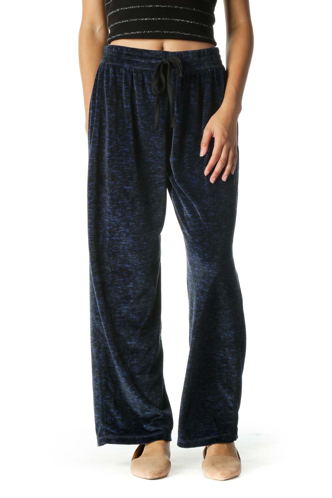 Black and Blue Print Sports Pants Front