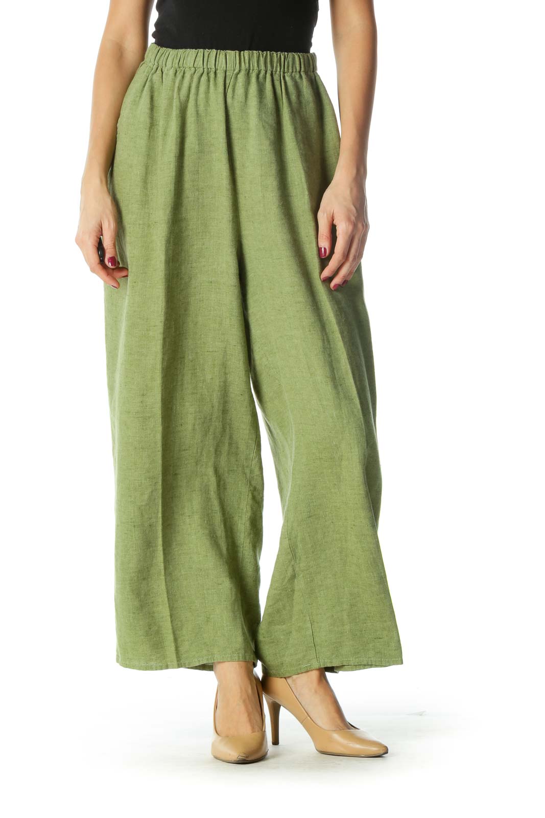 Green Wide-Leg Pants Front