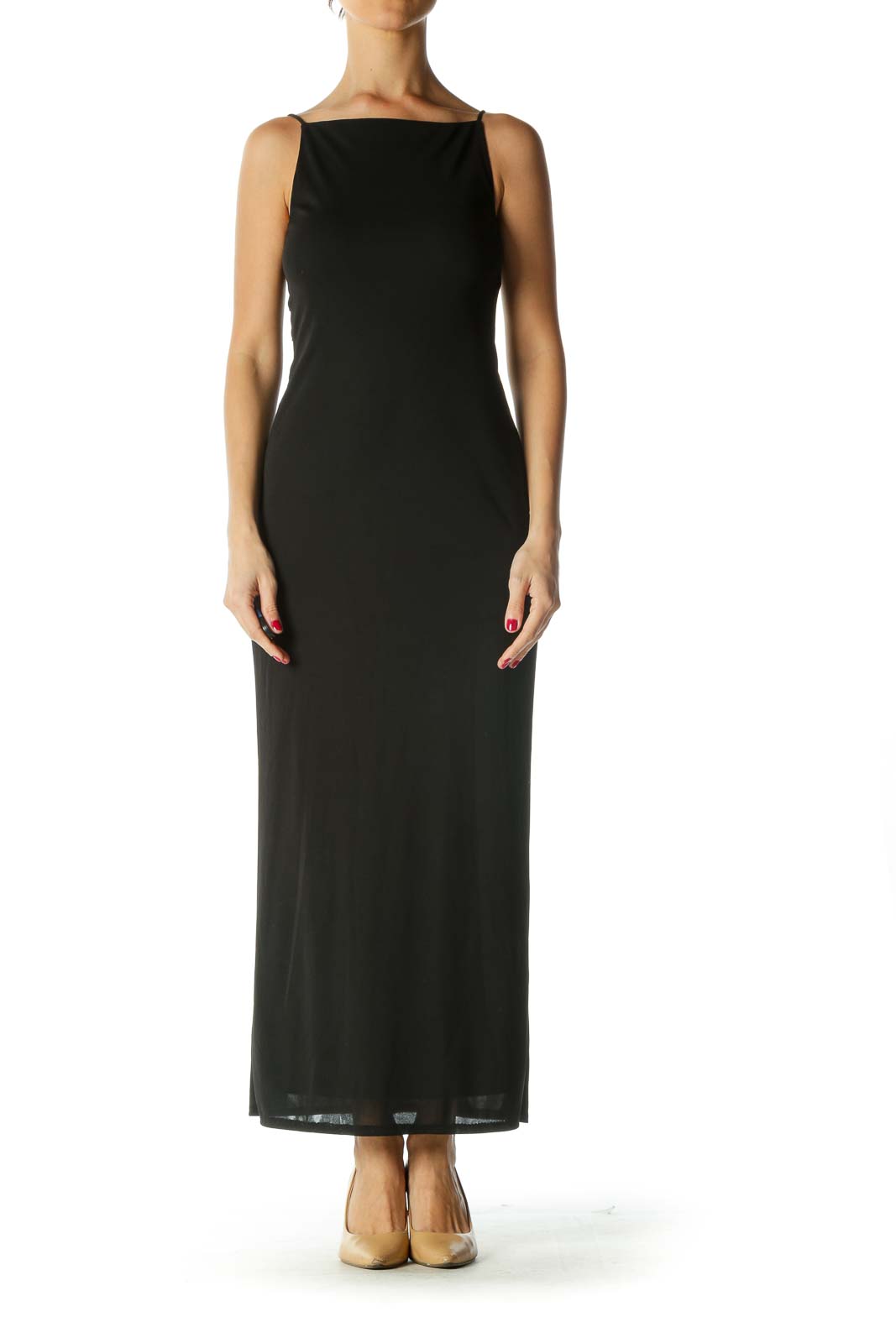 Black Maxi Evening Dress with Back Detail Front
