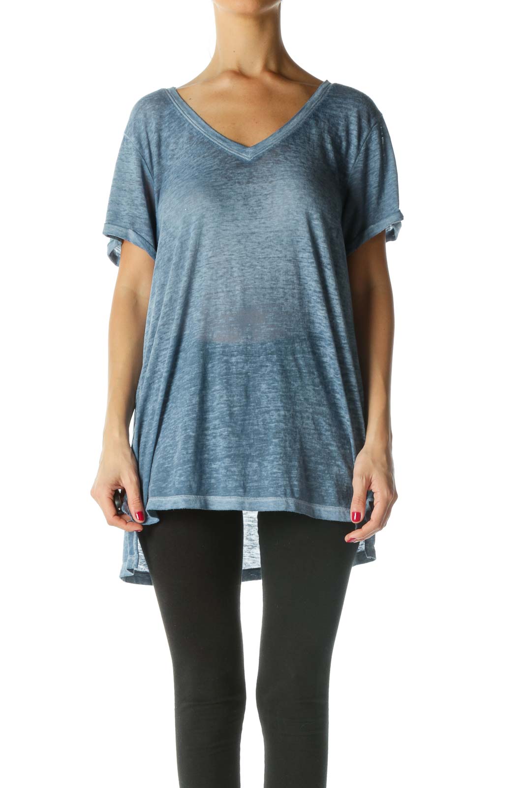 Blue Dyed V-Neck Soft T-Shirt Front