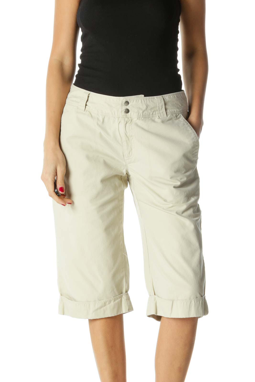 Beige 100% Organic Cotton Bermuda Shorts Front