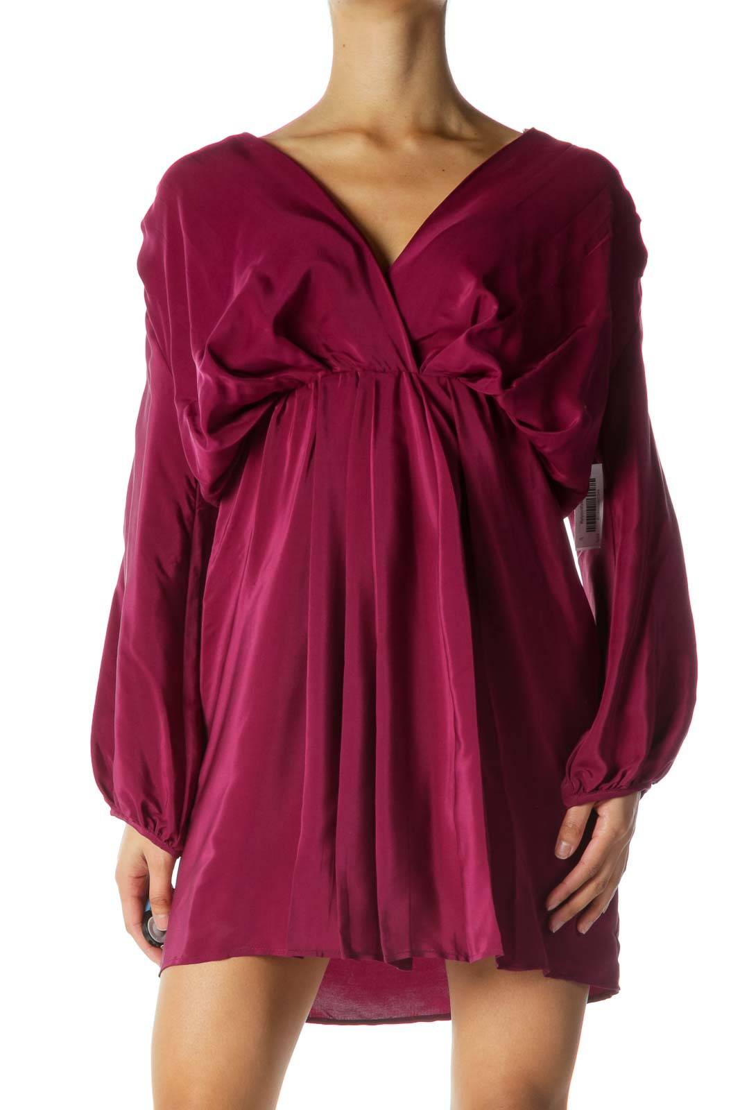 Purple Silk V-neck Dress Front