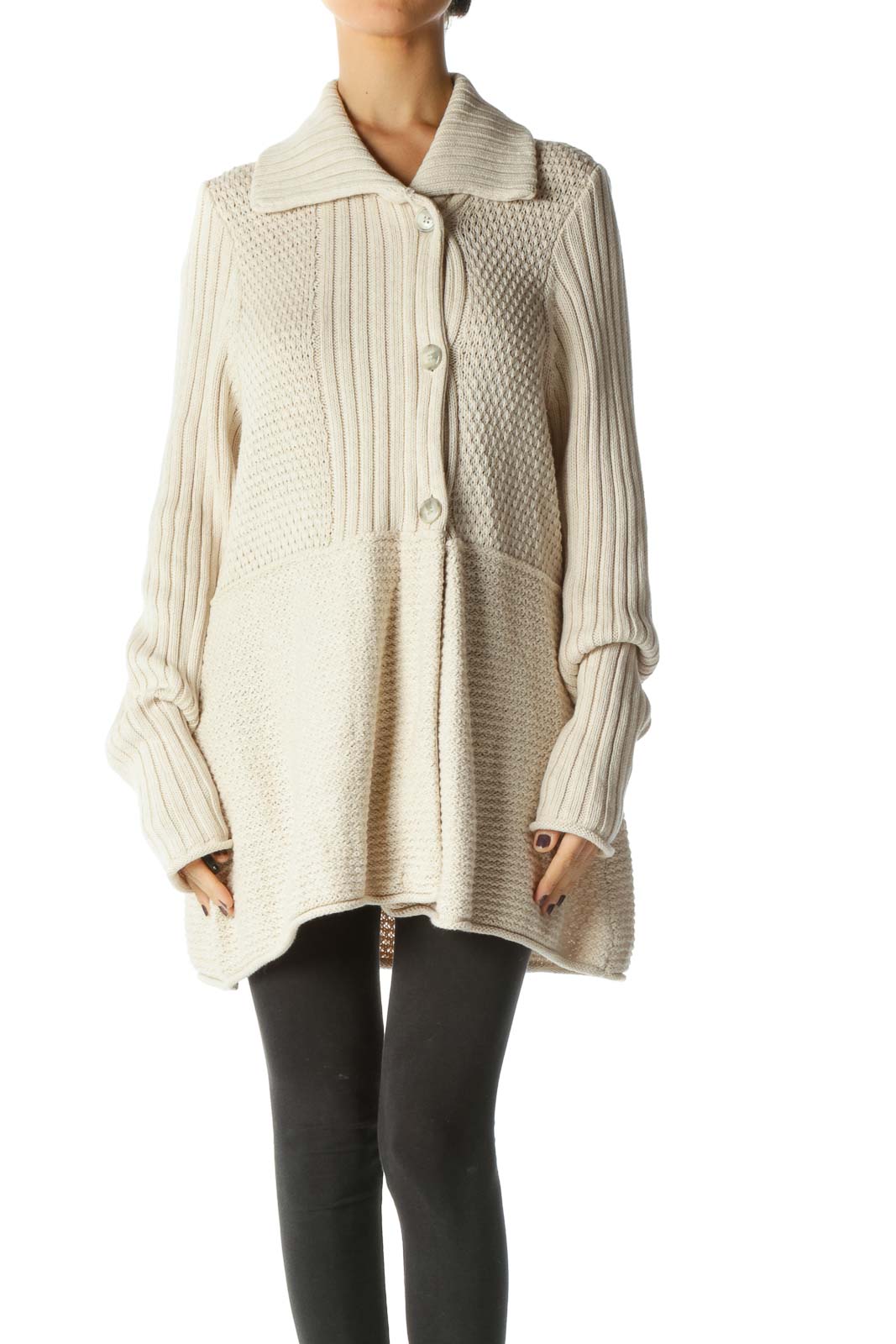 Beige Texture Collared Sweater Front