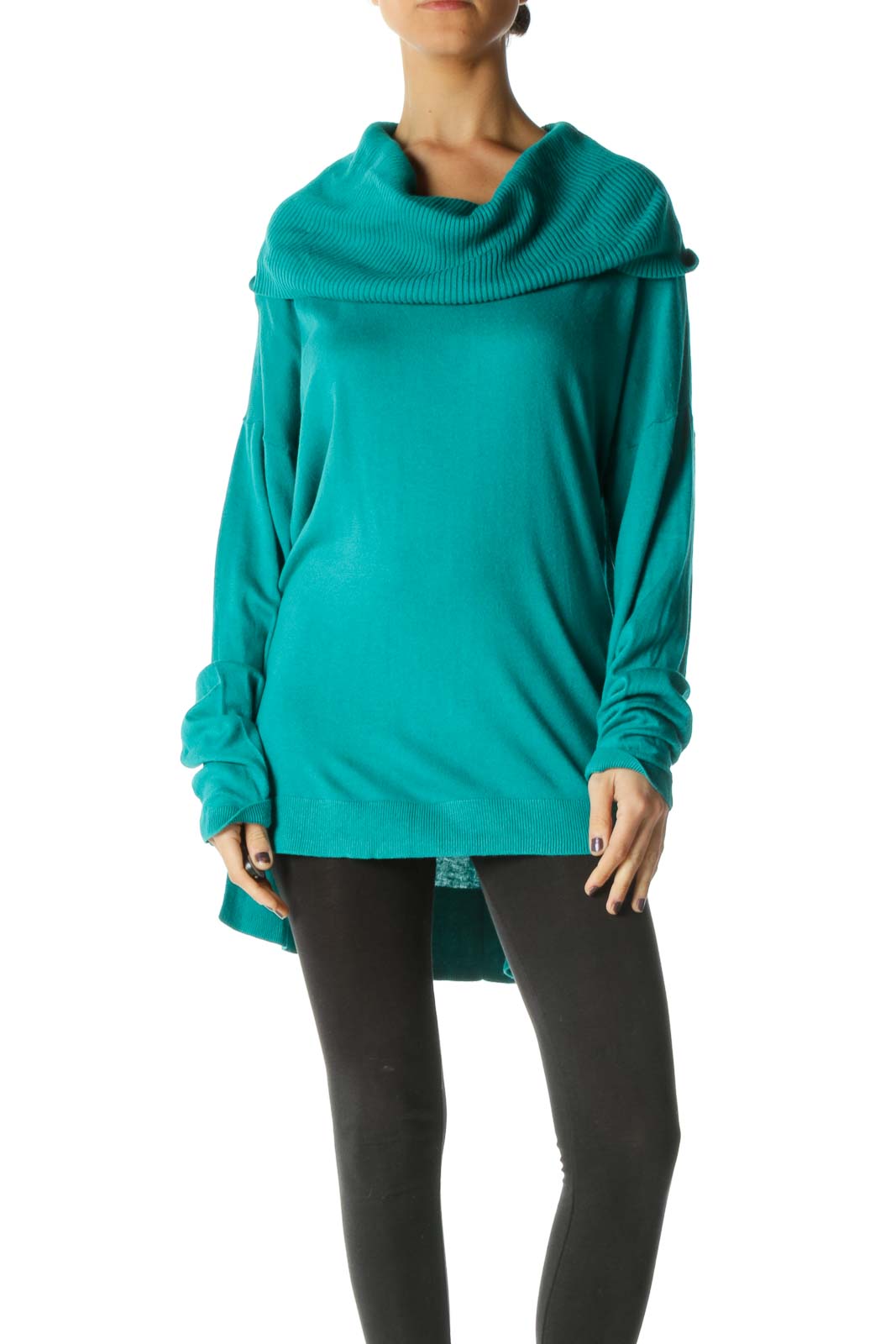 Green Solid Cowl Sweatshirt Front