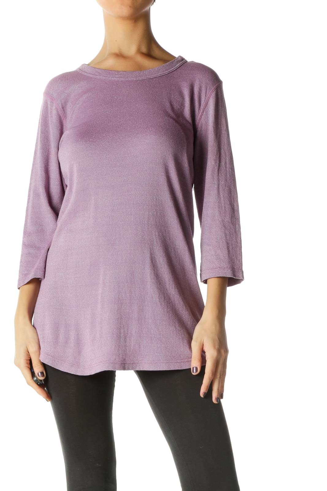 Purple Solid Boatneck Casual Blouse Front