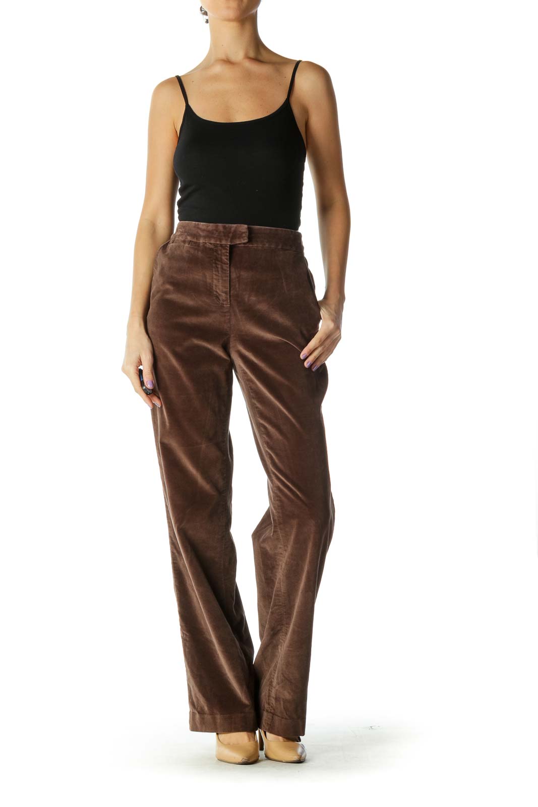 ESCADA - Brown Solid All Day Wear Trousers Polyester Cotton