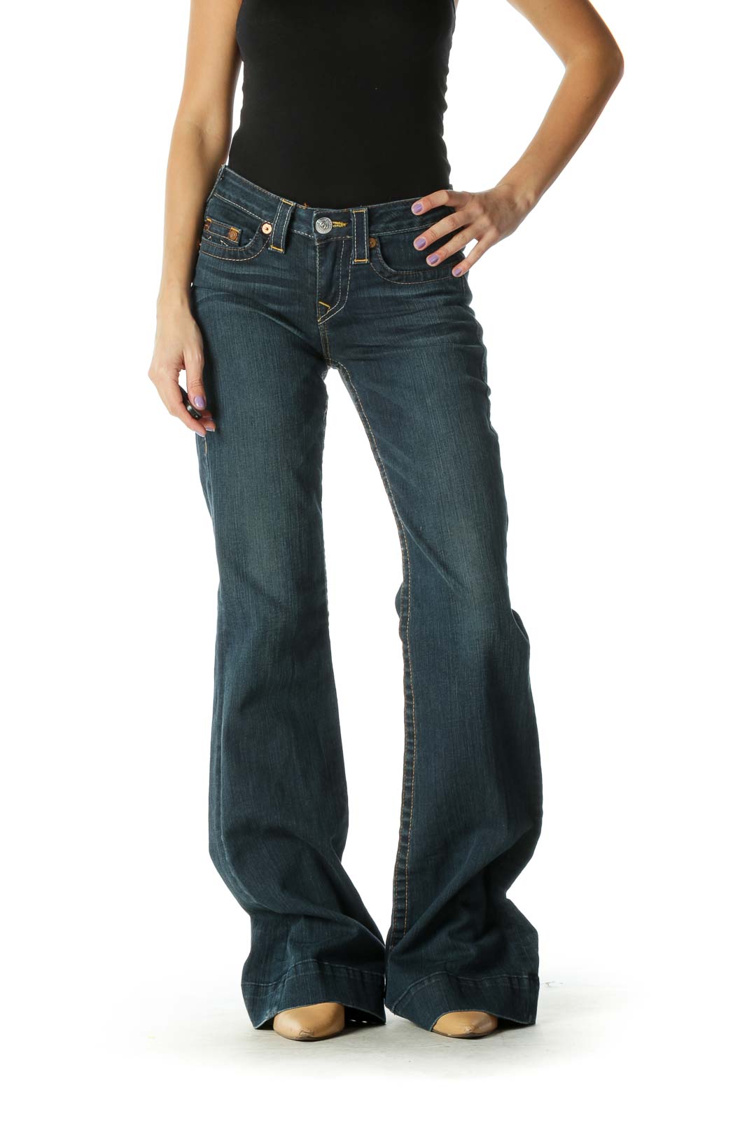 Blue Retro Bootcut Jeans Front