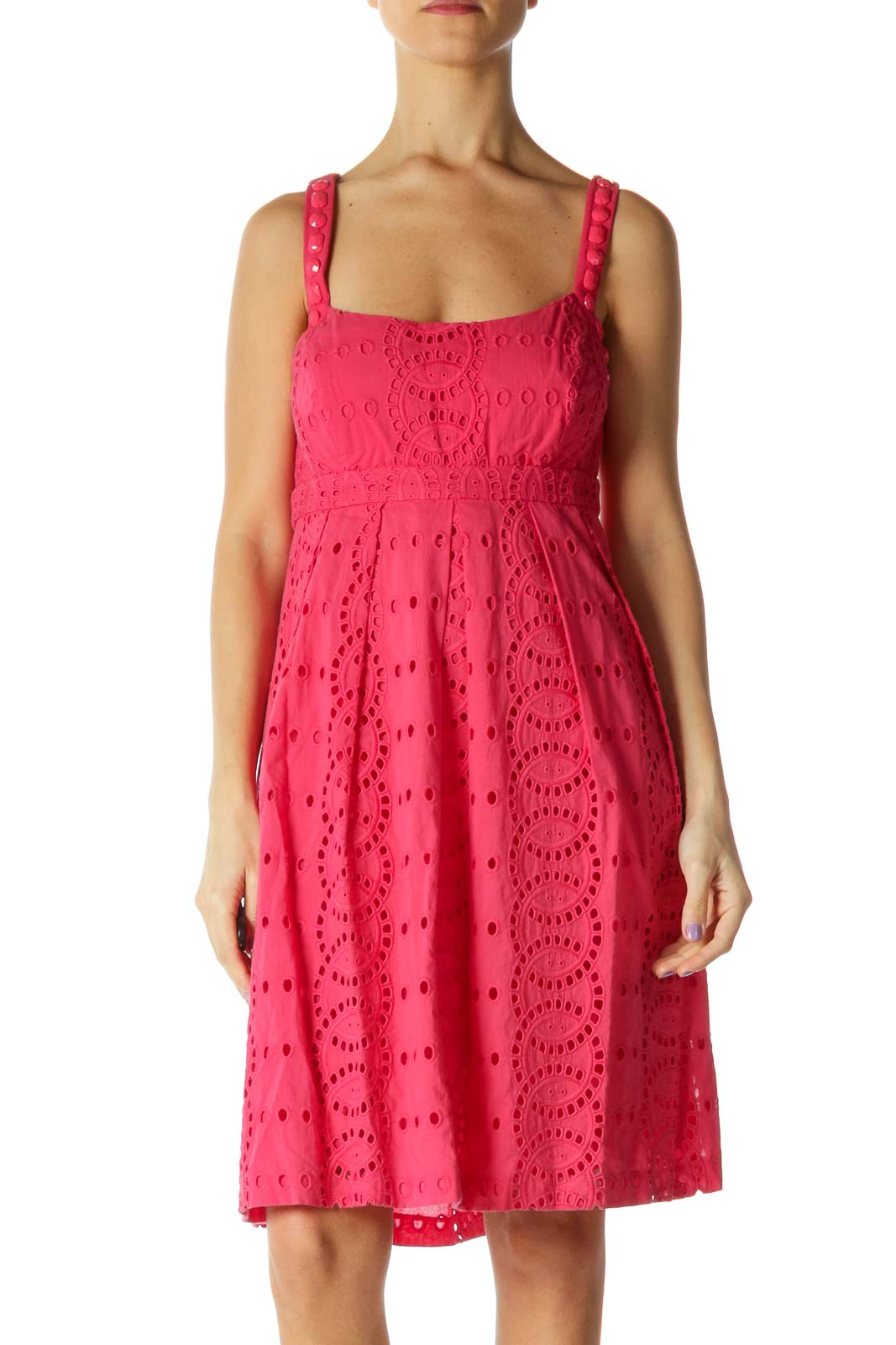 Pink Lace Casual A-Line Dress Front