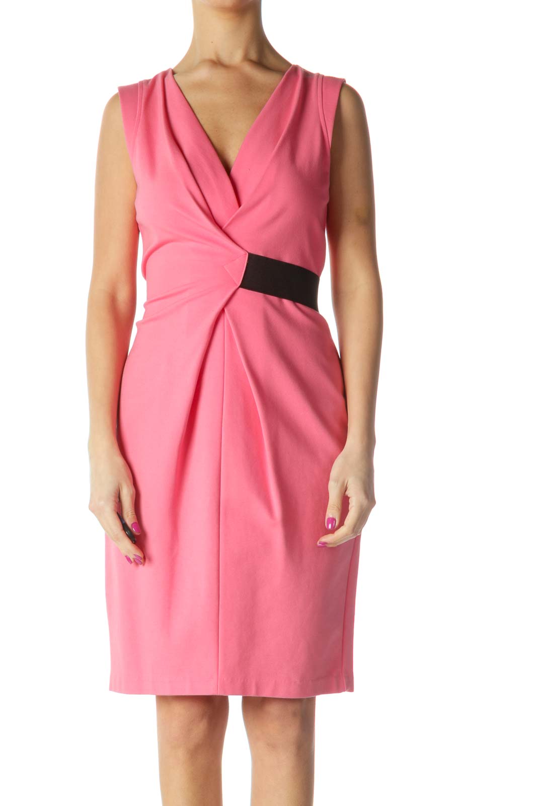 Pink Solid A-Line Dress Front