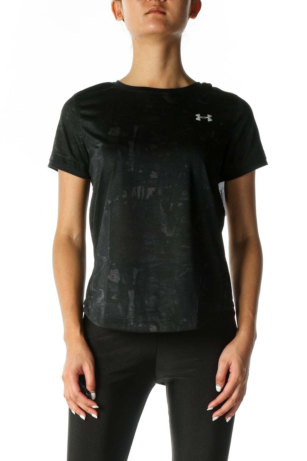 Black Solid Casual T-Shirt Front