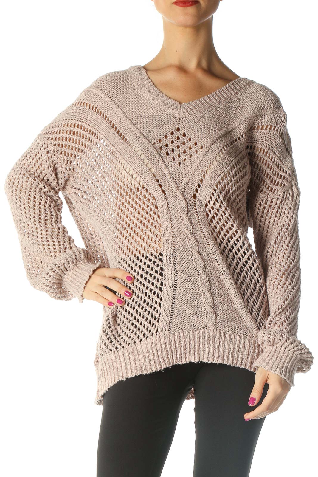 Beige Loose Knit Sweater Front
