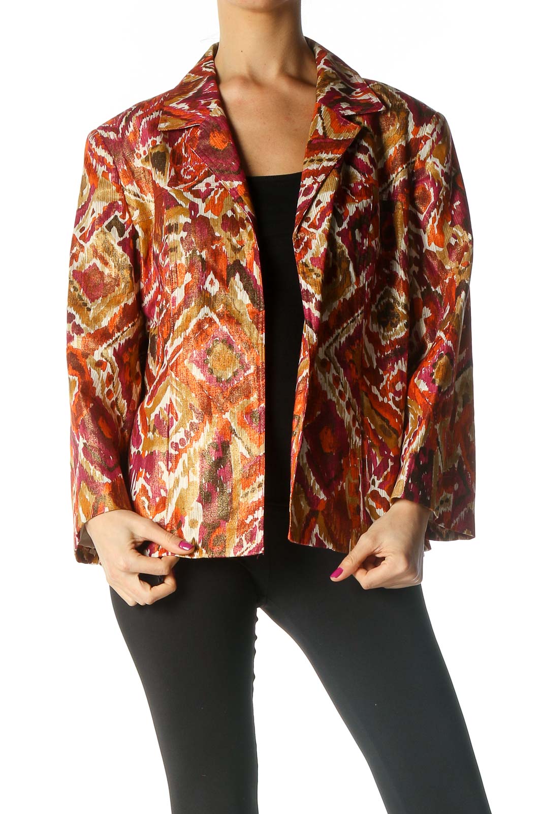 Red Printed Jacket Front
