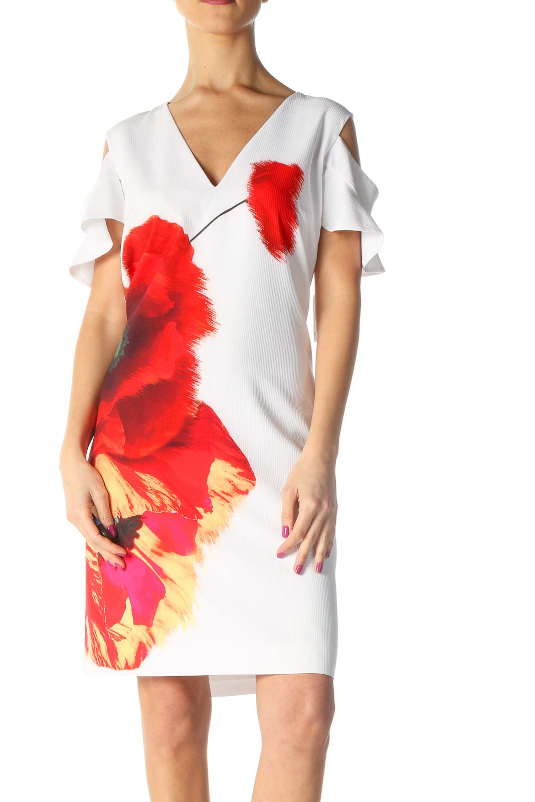 White Solid Casual Sheath Dress Front