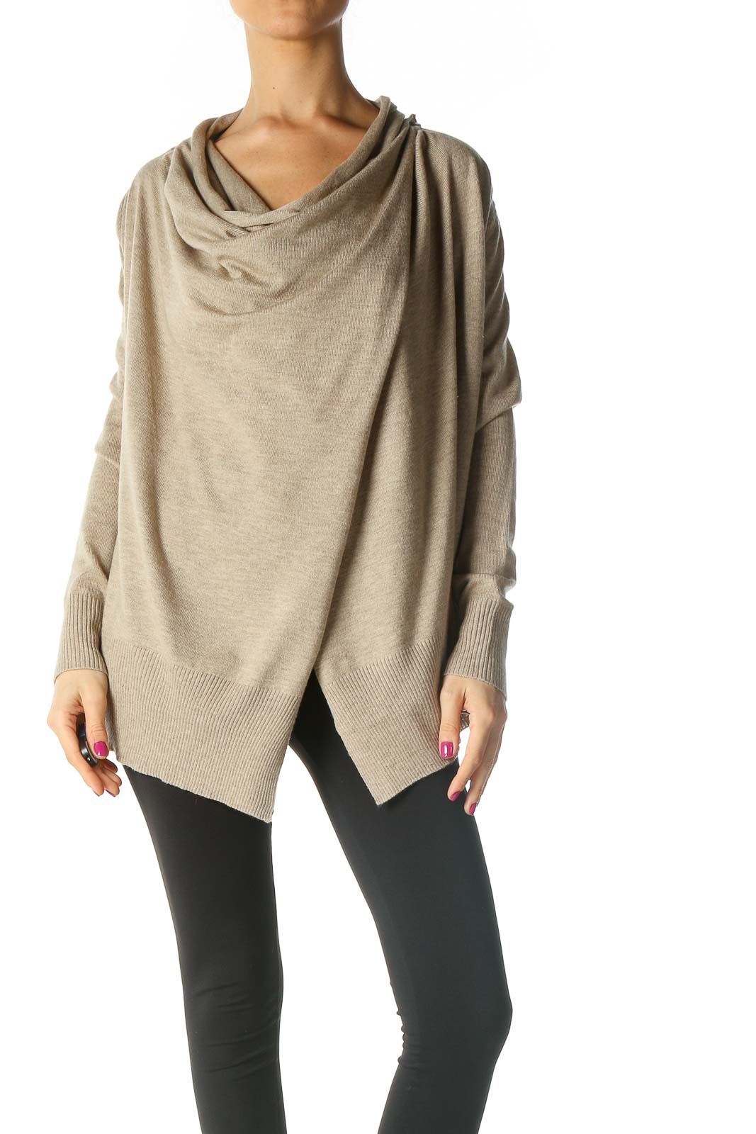Beige Textured Casual Sweater Front