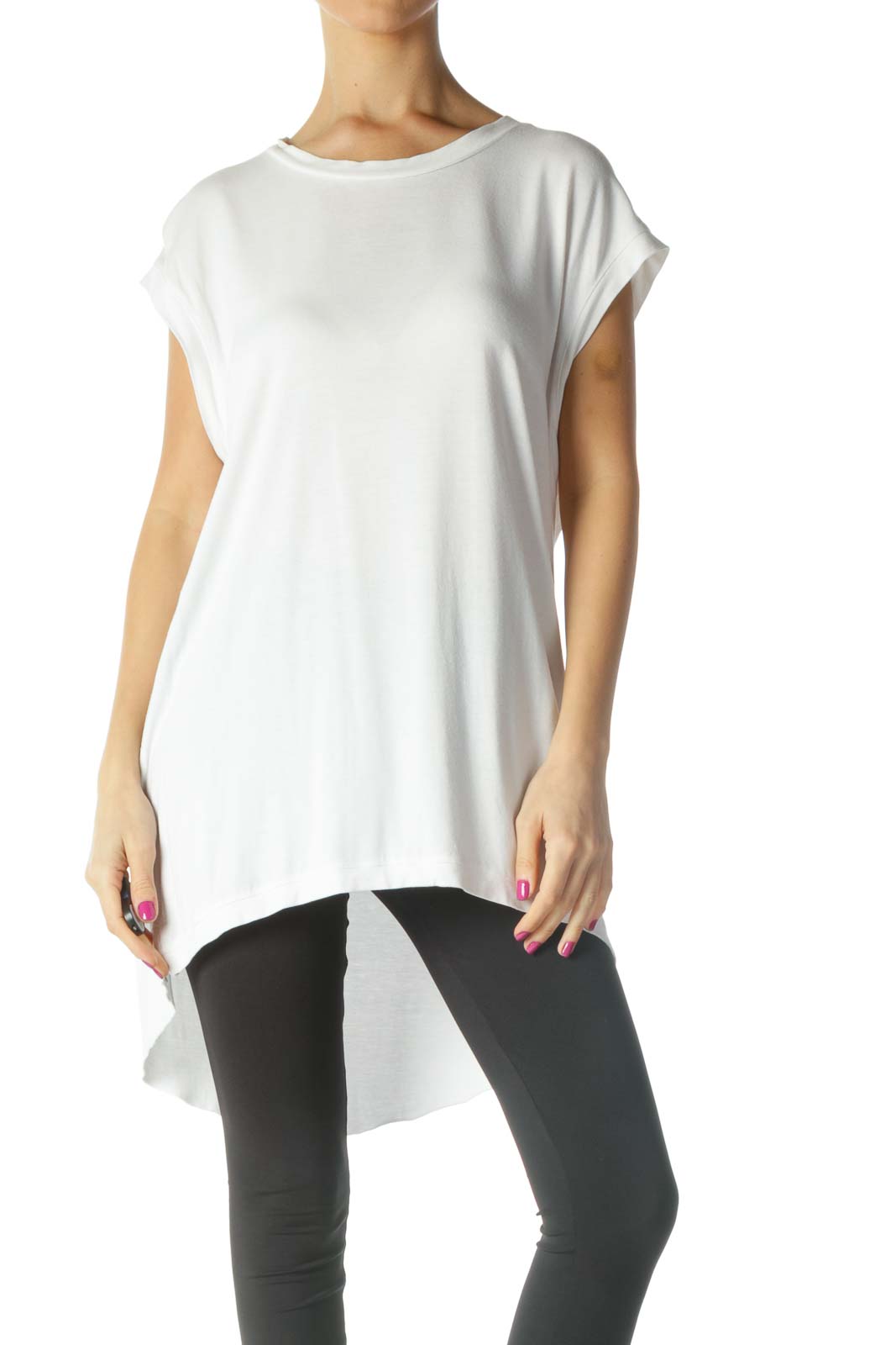 White Solid Casual T-Shirt Front