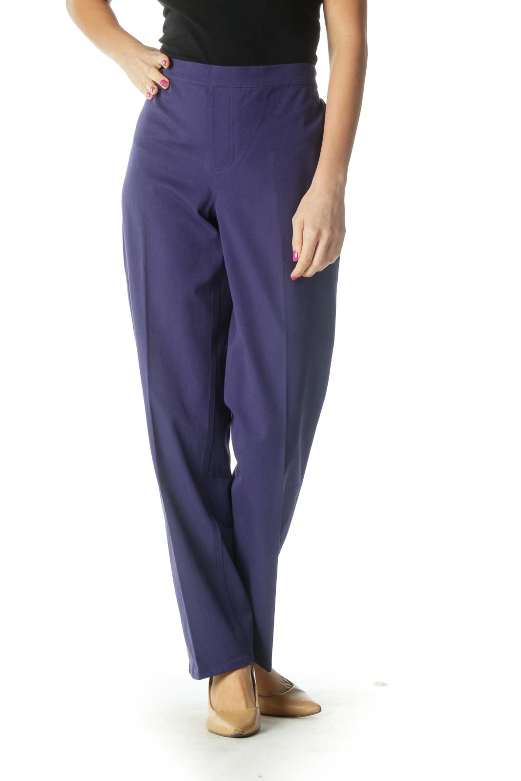 Blue Solid Brunch Trousers Front