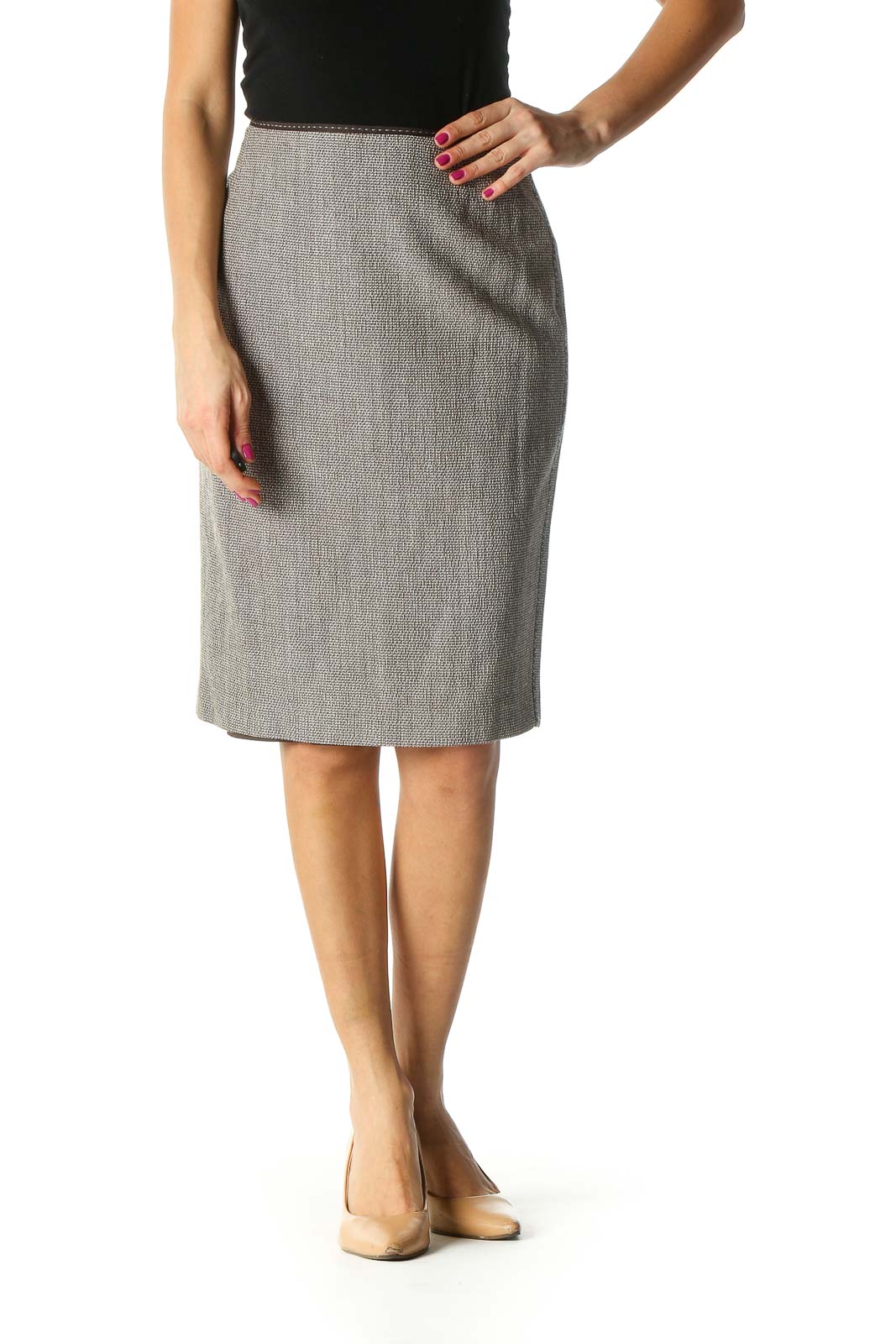 Gray Texture Classic Straight Skirt Front