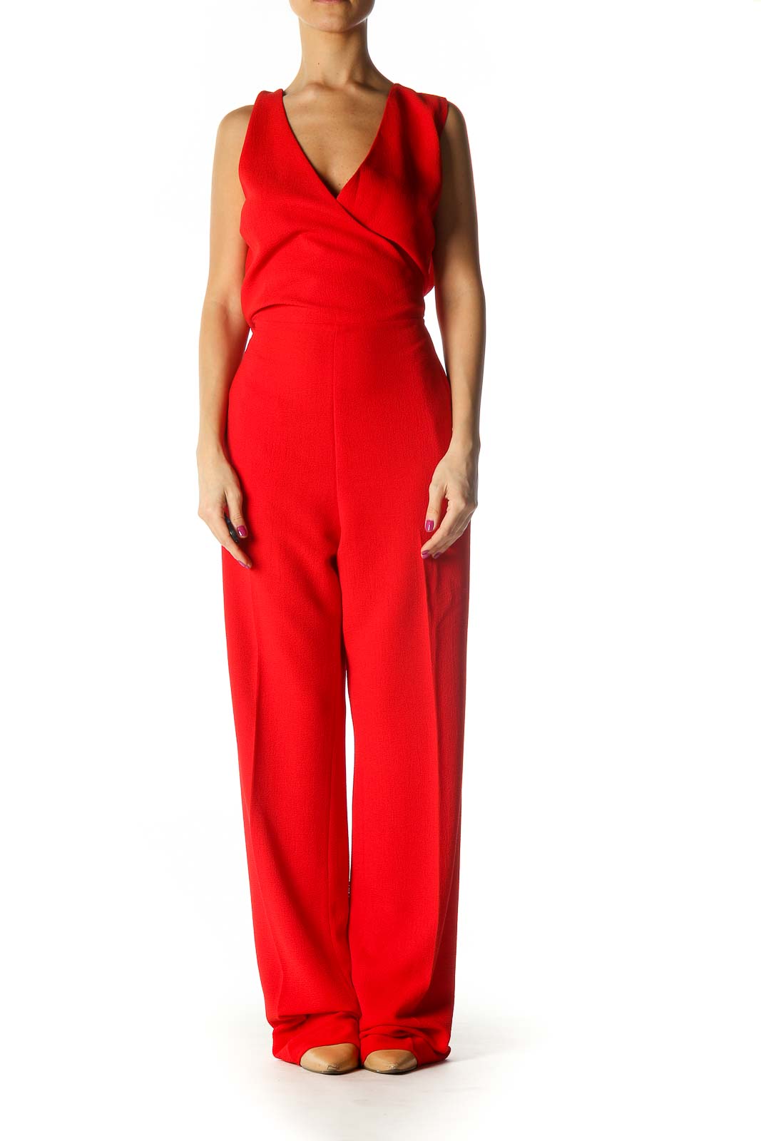 Tory Burch - Red V-Neck Chic Jumpsuit Polyester | SilkRoll