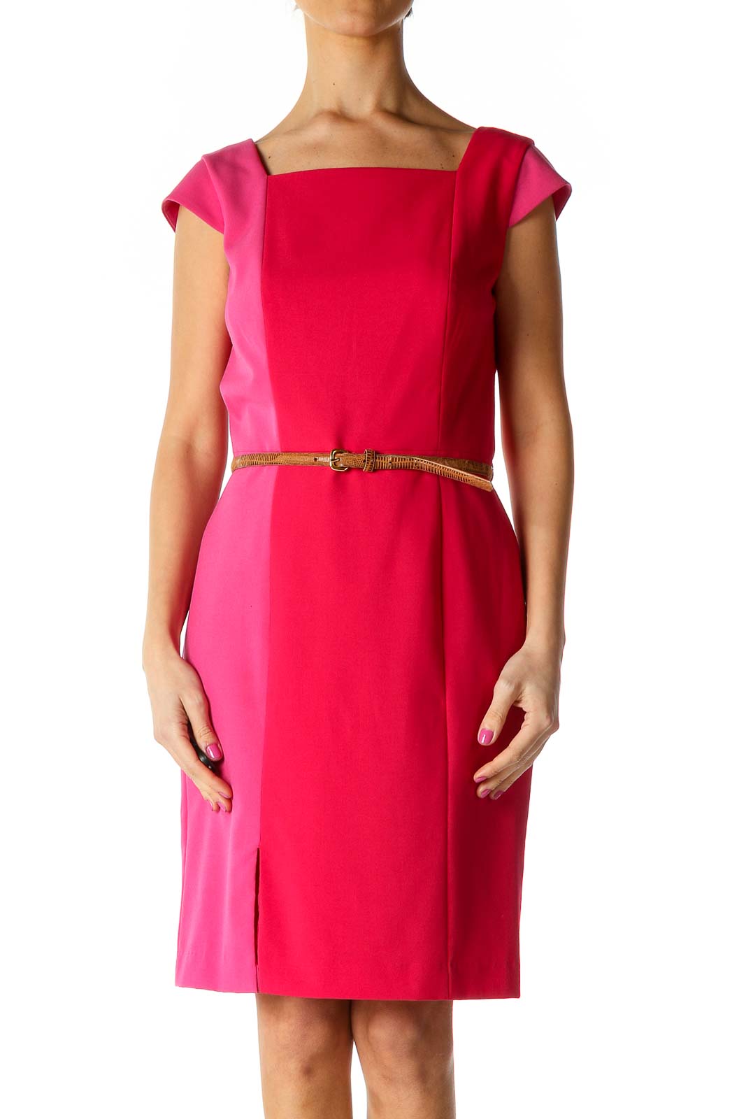 Calvin Klein - Red Solid Sheath Dress Polyester Spandex Rayon | SilkRoll
