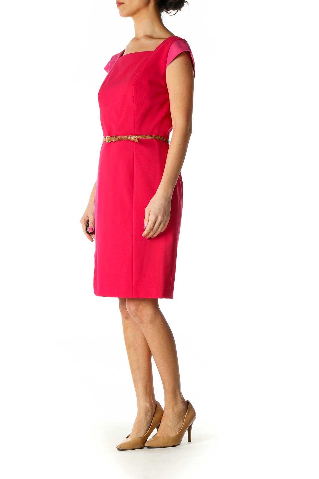 Calvin Klein - Red Solid Sheath Dress Polyester Spandex Rayon | SilkRoll