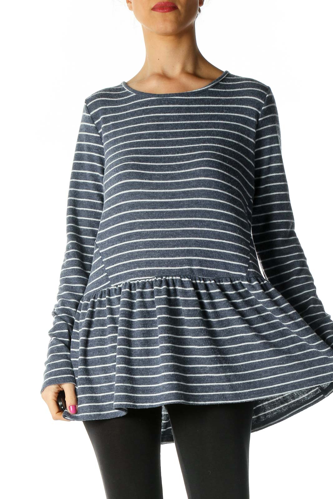 Gray Striped Casual T-Shirt Front