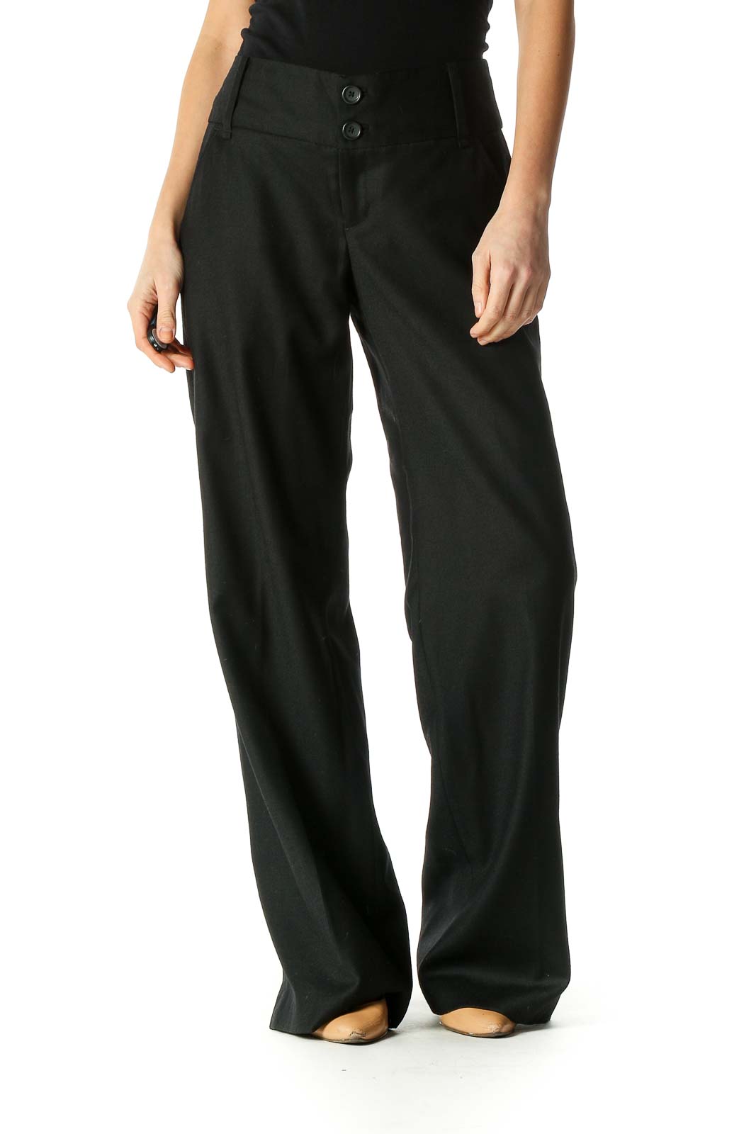Banana Republic - Black Solid Casual Trousers Polyester Spandex Wool